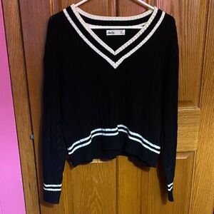Elodie Black V-Neck Sweater with White Trim